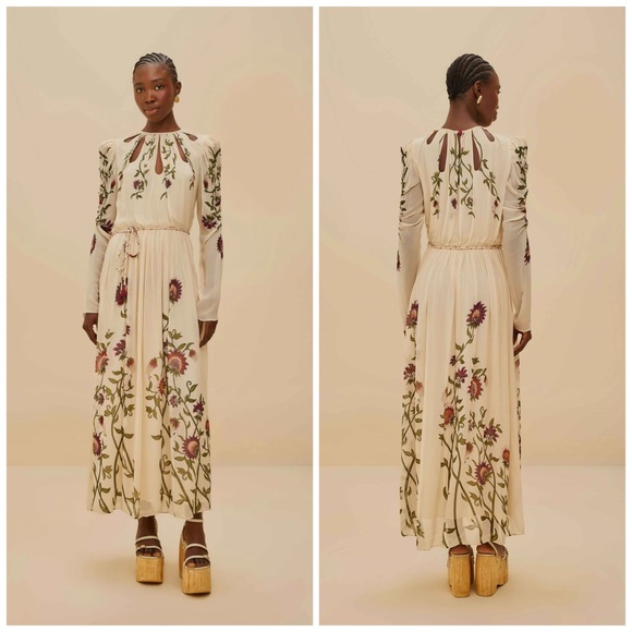 FARM Rio Dresses & Skirts - Farm Rio Multicolor Romantic Nature Long Sleeve Maxi Dress Size Large New